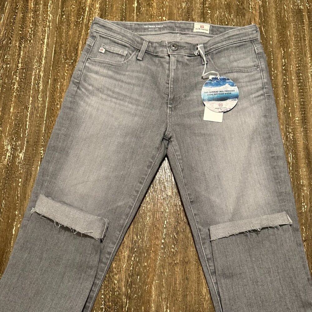 NWT AG Women’s The Prima Ankle Cigarette Cuffed Jeans Grey/Black, Size 28R